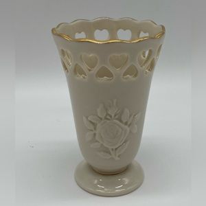 Lenox “Heart Posey” Pierced Hearts 3D Rose Design Small Vase